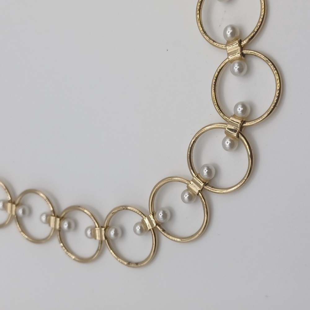 Rebecca Minkoff Gold Tone Circle Link With Faux Pearls Necklace - Picture 3 of 5